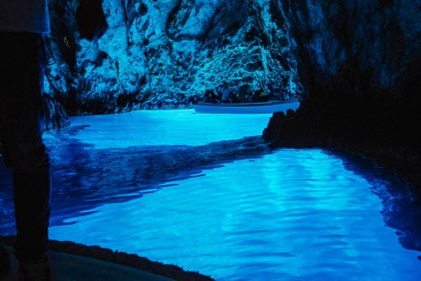 The glowing blue interior of Modra Špilja (Blue Cave) on Biševo island, Croatia